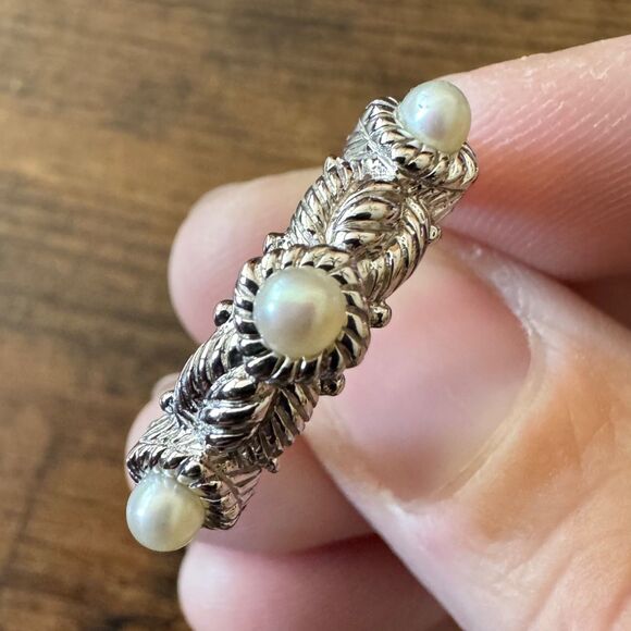 Vintage JUDITH RIPKA  Sterling Silver STACKING RING SET SIZE 8 Pearl Ruby CZ 925 - Picture 9 of 9